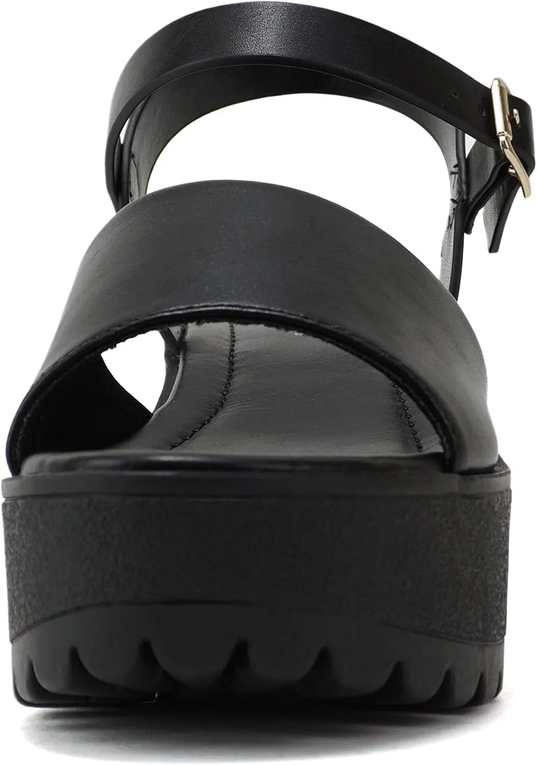 Soda “Stacie” ~ Women Open Toe Lug Sole Mid Block Heeled Sandals with Adjustable Ankle Strap