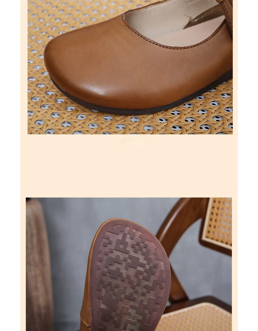 Spring Round Toe Soft Leather Retro Flat Shoes