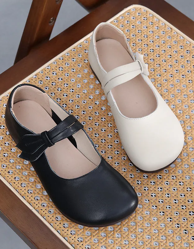 Spring Round Toe Soft Leather Retro Flat Shoes