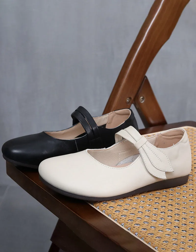Spring Round Toe Soft Leather Retro Flat Shoes