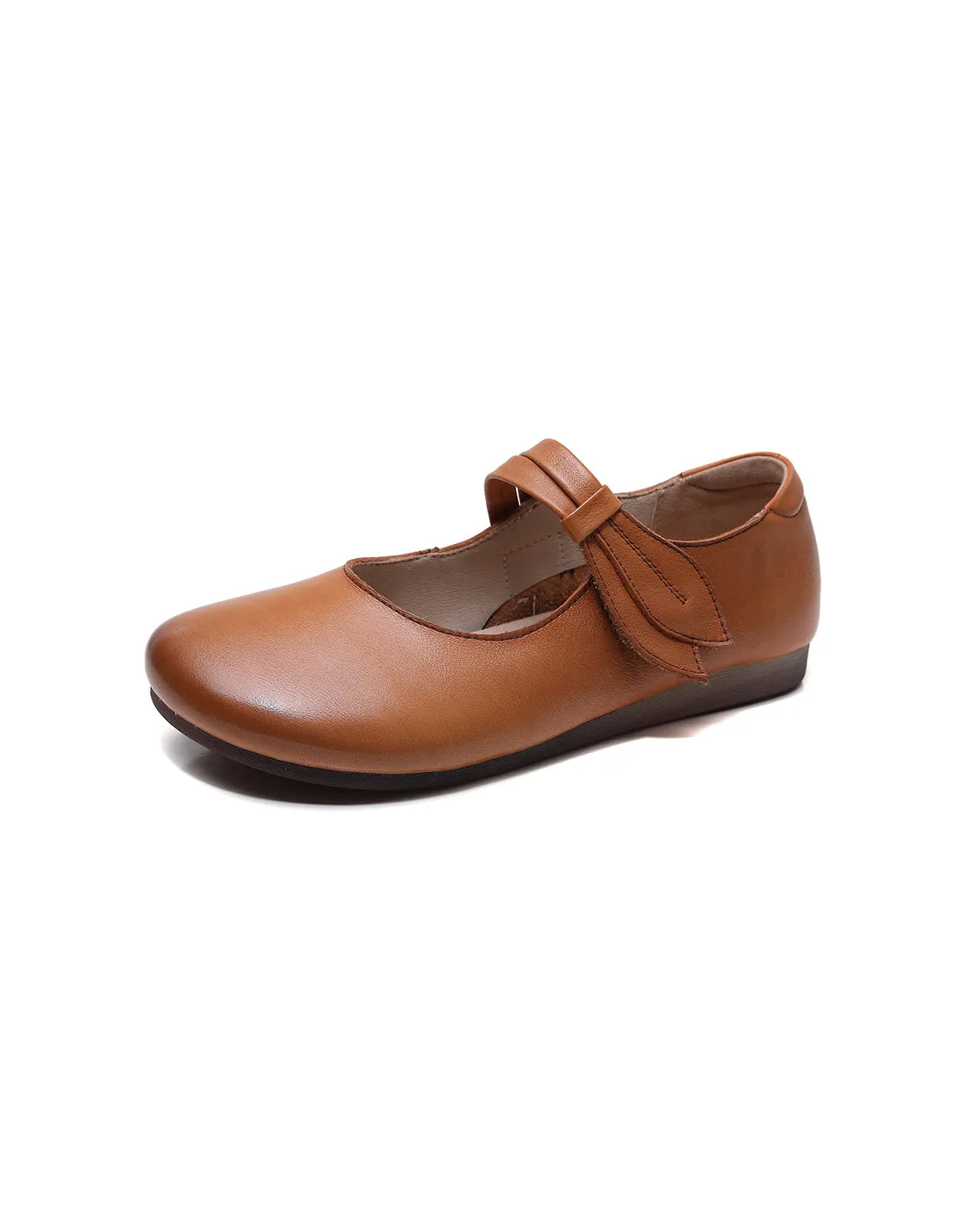 Spring Round Toe Soft Leather Retro Flat Shoes