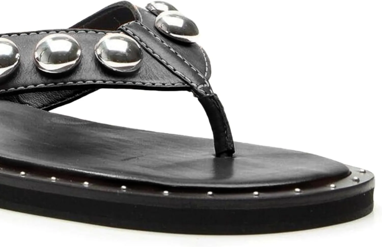 Studded Thong Sandals for Women Round Clip Toe Slip On Flip Flops Slides Comfortable Contrast Tacked Slipper Shoes