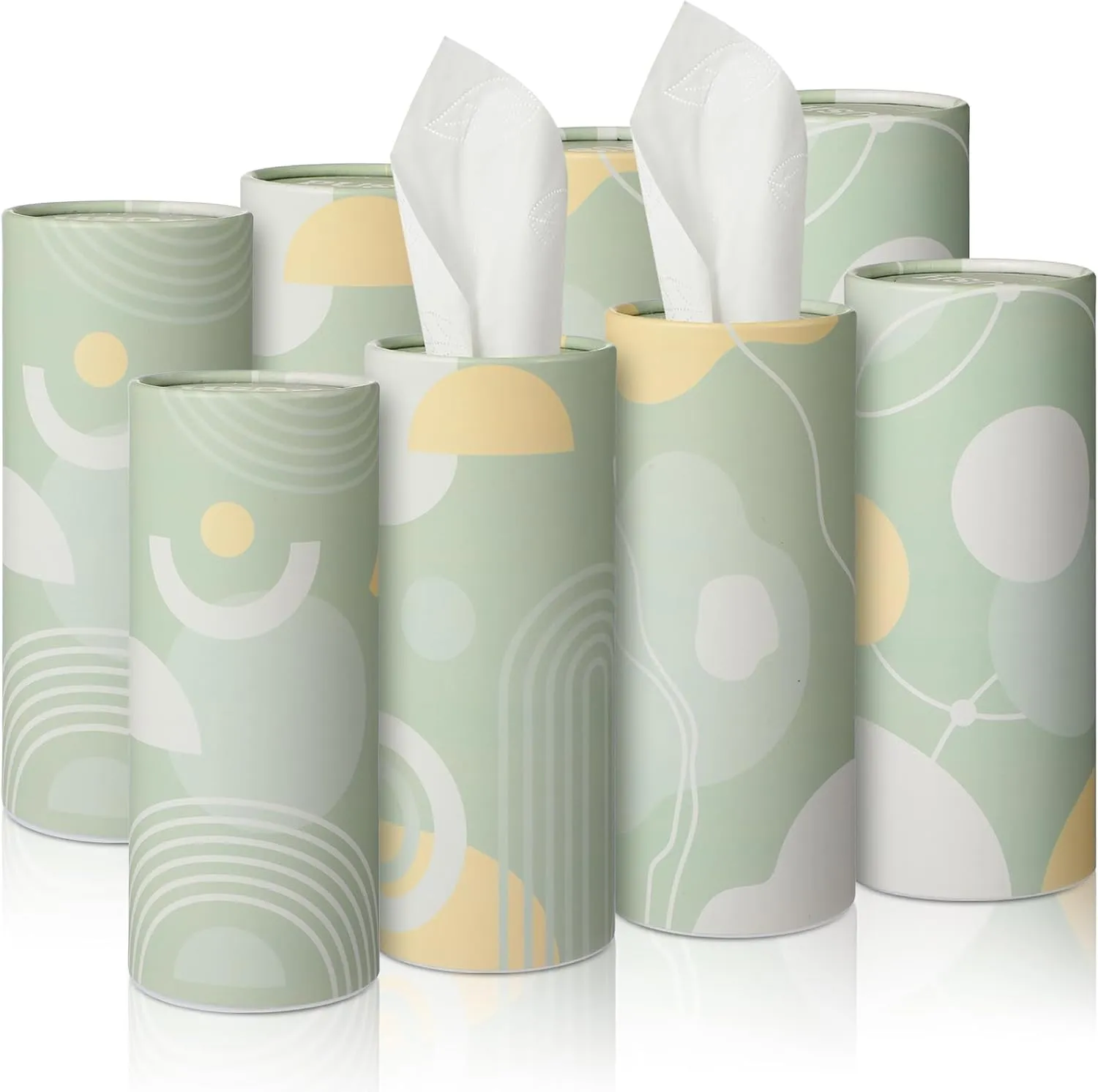 Tatuo 8 Pack Boho Car Tissues Cylinder Tissue Holder for Car with Facial Tissues Round Tissues Box Round Napkin Holders Cylinder Tissues for Car Home Bathroom Office (Greenery)