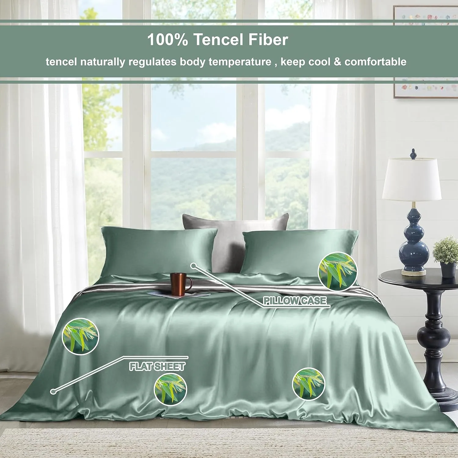 Tencel 1 Flat Sheet Only, Tencel Lyocell Silk Sheets, Premium Hotel Quality Bed Sheet for King Size Bed, King Size Sheets, Cooling Sheets for Hot Sleepers, Bed Sheets: Aqua