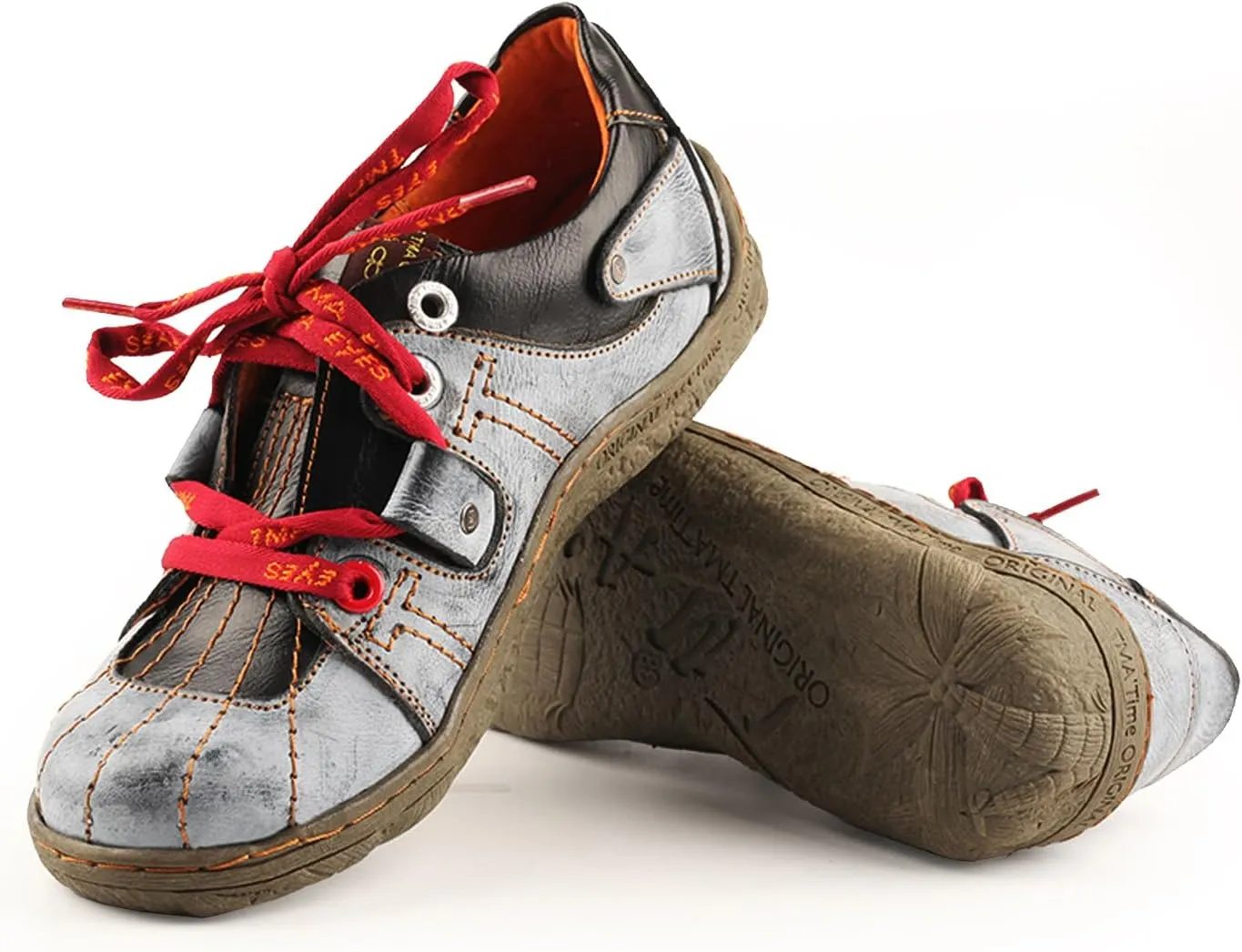 TMA EYES Ladies' Hand-Sewn Thread Genuine Leather Flat Wide-Toe Sports Casual Shoes