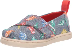 TOMS Girls Alpargata Sneaker, Navy Chambray Dinosaur, 4 Toddler