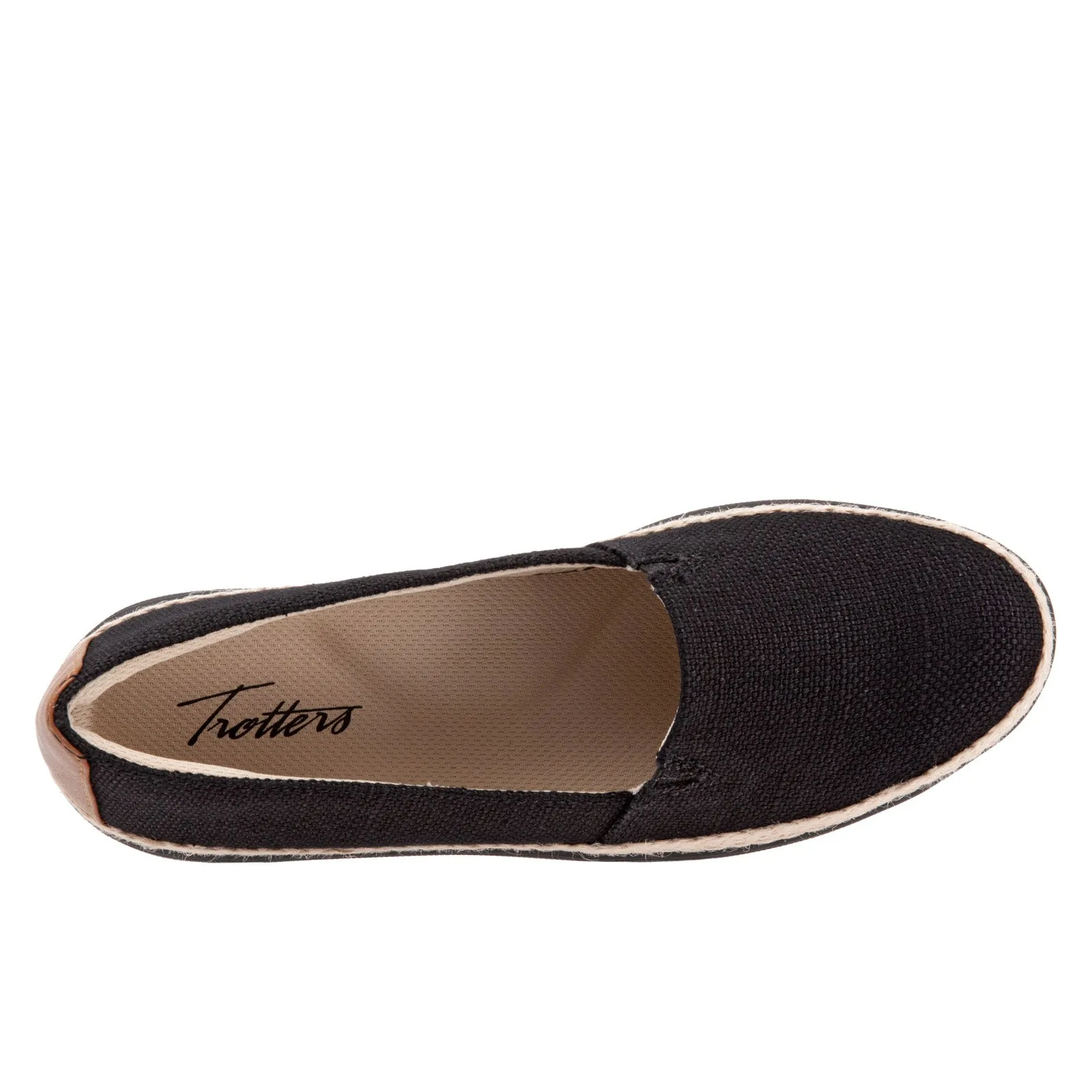 Trotters Accent T1803-001 Womens Black Wide Canvas Loafer Flats Shoes