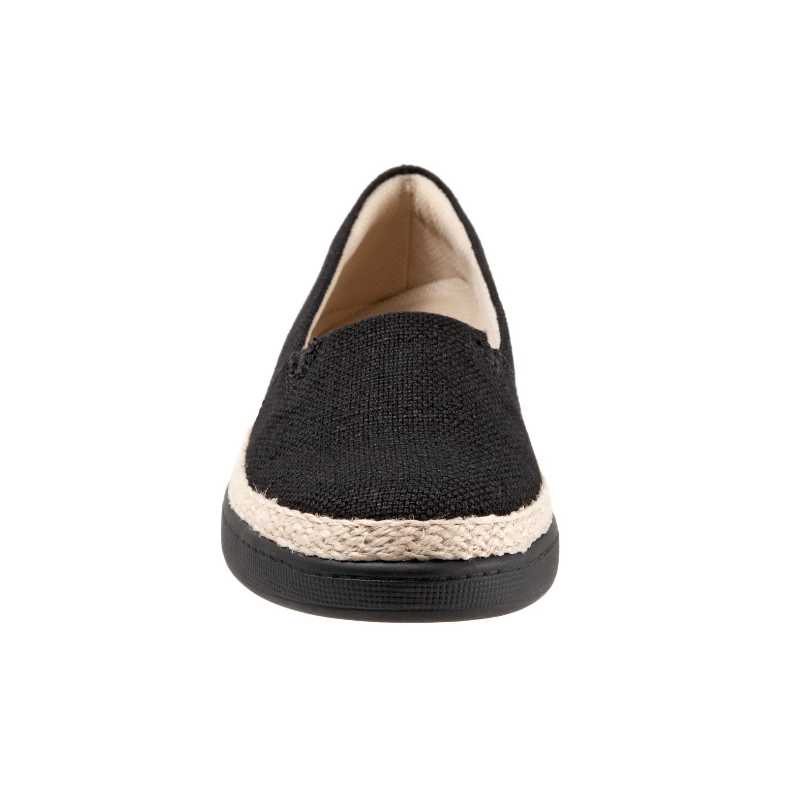 Trotters Accent T1803-001 Womens Black Wide Canvas Loafer Flats Shoes