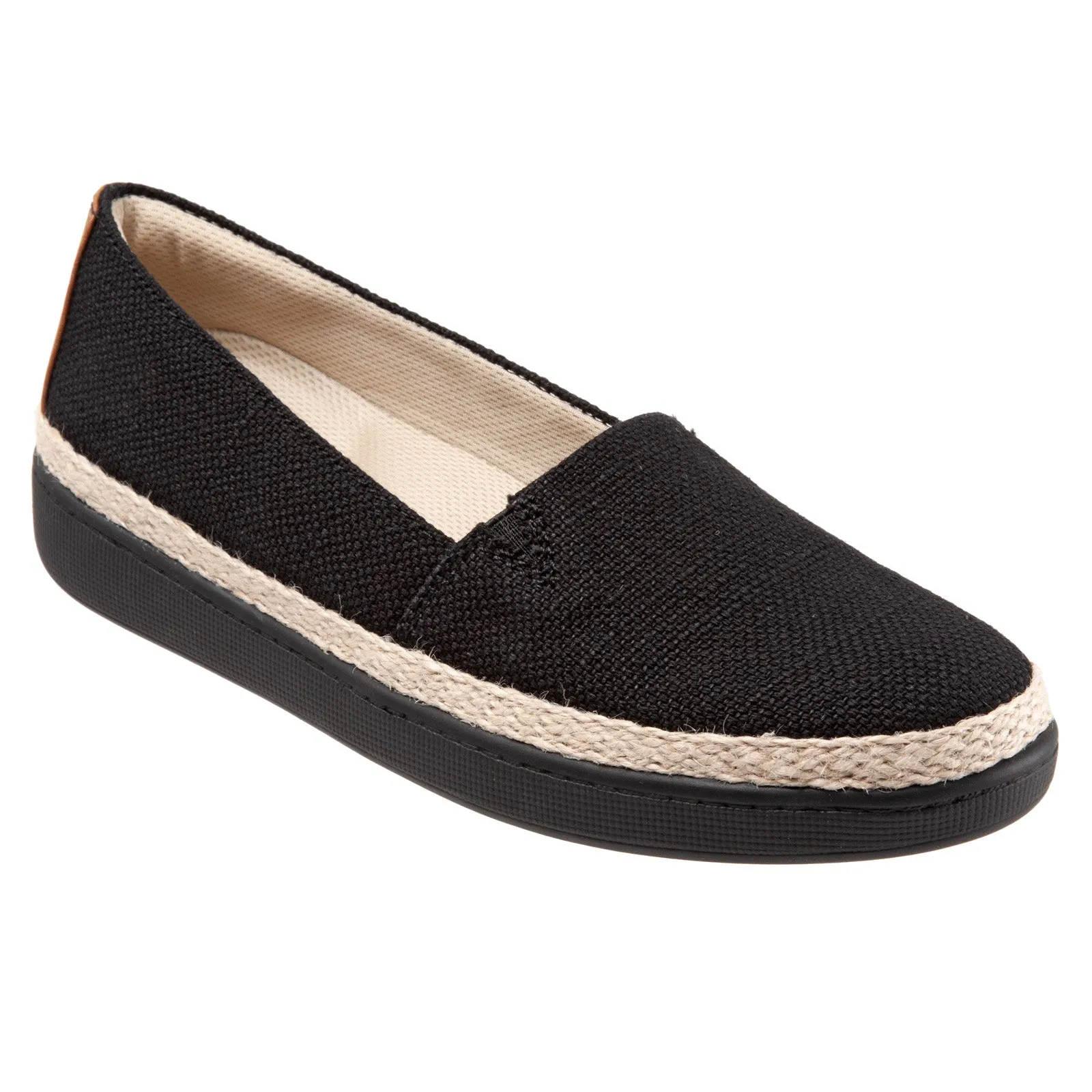Trotters Accent T1803-001 Womens Black Wide Canvas Loafer Flats Shoes