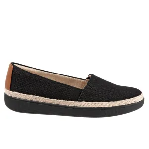 Trotters Accent T1803-001 Womens Black Wide Canvas Loafer Flats Shoes