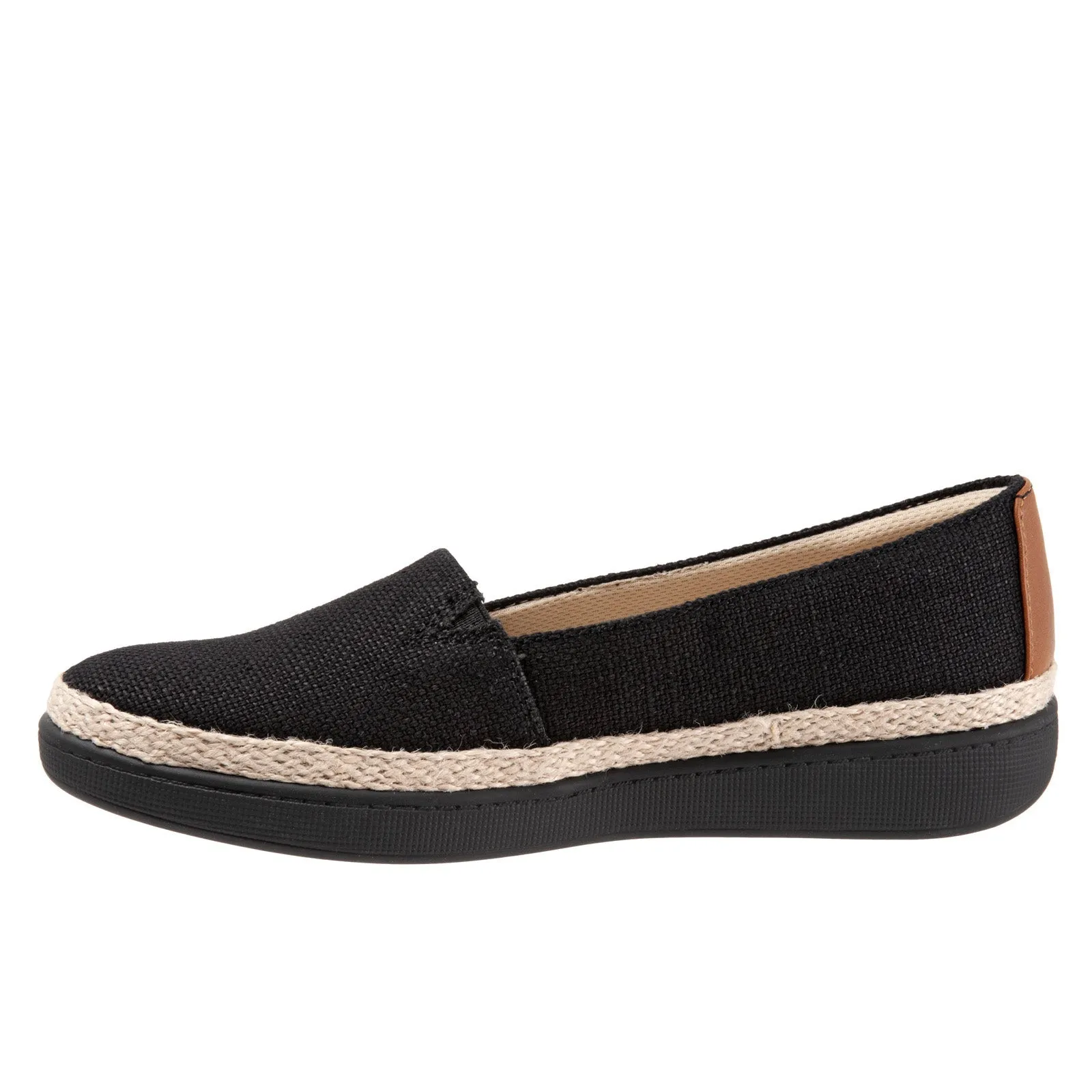 Trotters Accent T1803-001 Womens Black Wide Canvas Loafer Flats Shoes