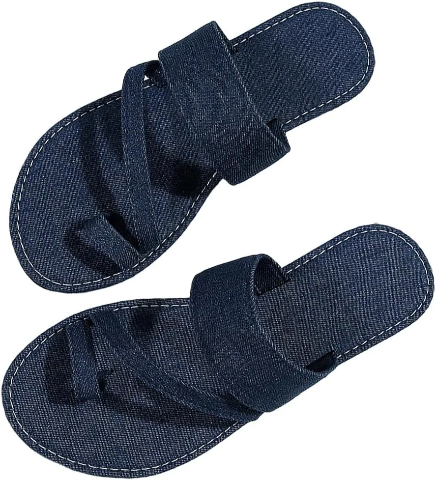 Ulalaza Women's Denim Slides Casual Jean Cloth Flat Mules Open Toe Wedge Slippers Platform Clogs Non-Slip Boho Sandals Close Pointed Toe Heels Backless Slip-On Loafers Walking Flip Flops