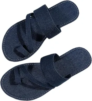 Ulalaza Women's Denim Slides Casual Jean Cloth Flat Mules Open Toe Wedge Slippers Platform Clogs Non-Slip Boho Sandals Close Pointed Toe Heels Backless Slip-On Loafers Walking Flip Flops