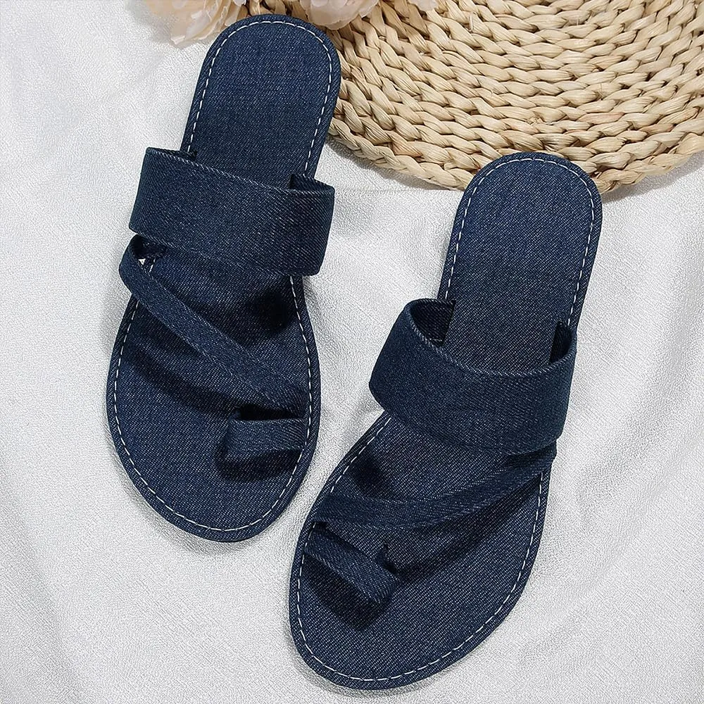 Ulalaza Women's Denim Slides Casual Jean Cloth Flat Mules Open Toe Wedge Slippers Platform Clogs Non-Slip Boho Sandals Close Pointed Toe Heels Backless Slip-On Loafers Walking Flip Flops