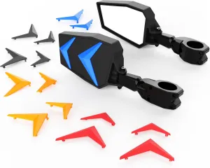 UTV Side View Mirrors 1.75-2" Roll Bar Compatible with Polaris RZR 800 900 1000 XP Turbo Pioneer Rhino Mule Teryx Can Am Rearview with Black Orange Blue Red Inserts