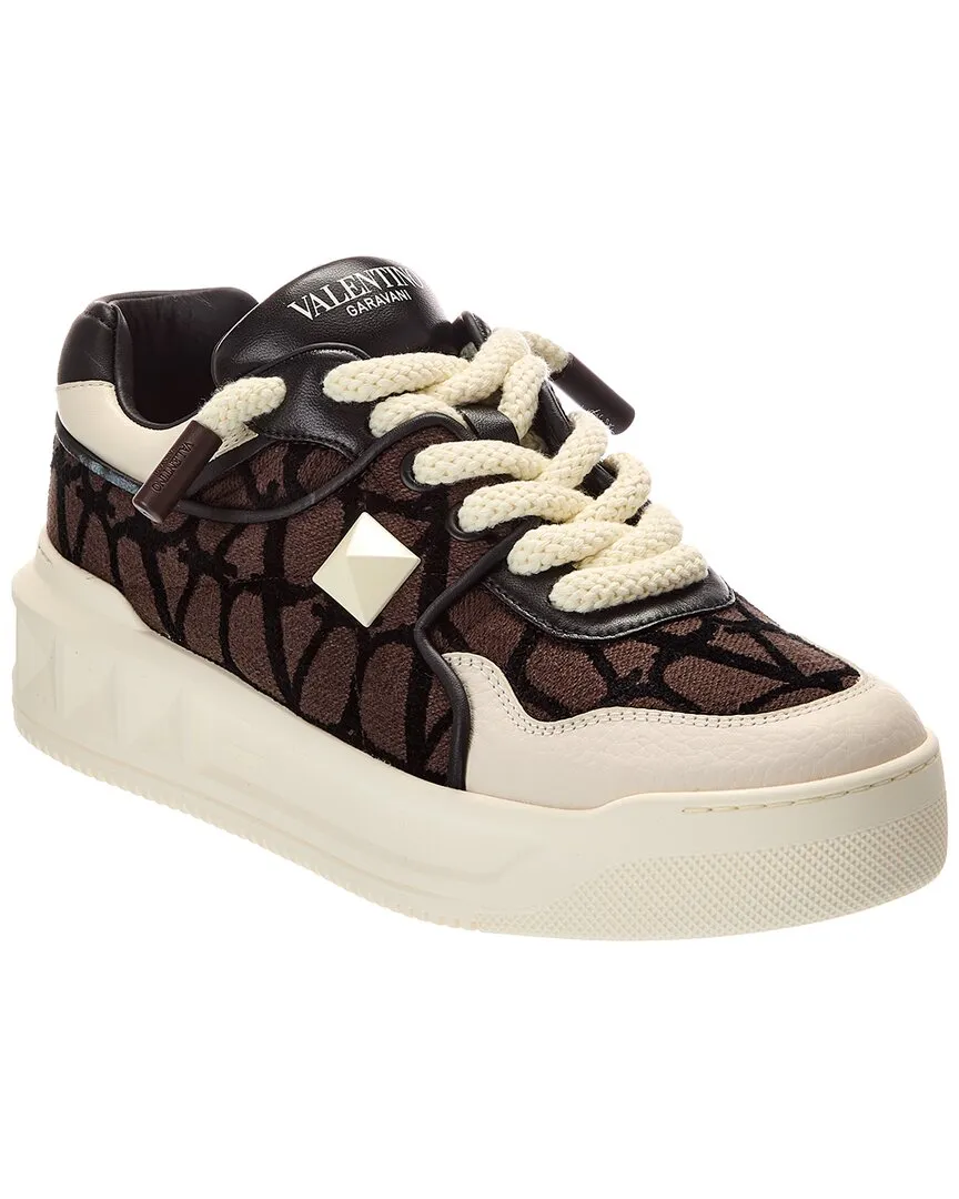 Valentino One Stud XL Toile Iconographe Canvas & Leather Sneaker