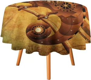 Vintage Clock Machinery Round Tablecloth 70Inch for Kitchen Dining Table,Vintage Classic Industrial Gear Device Steampunk Style Table Cloth for Holiday Round Tablecloths