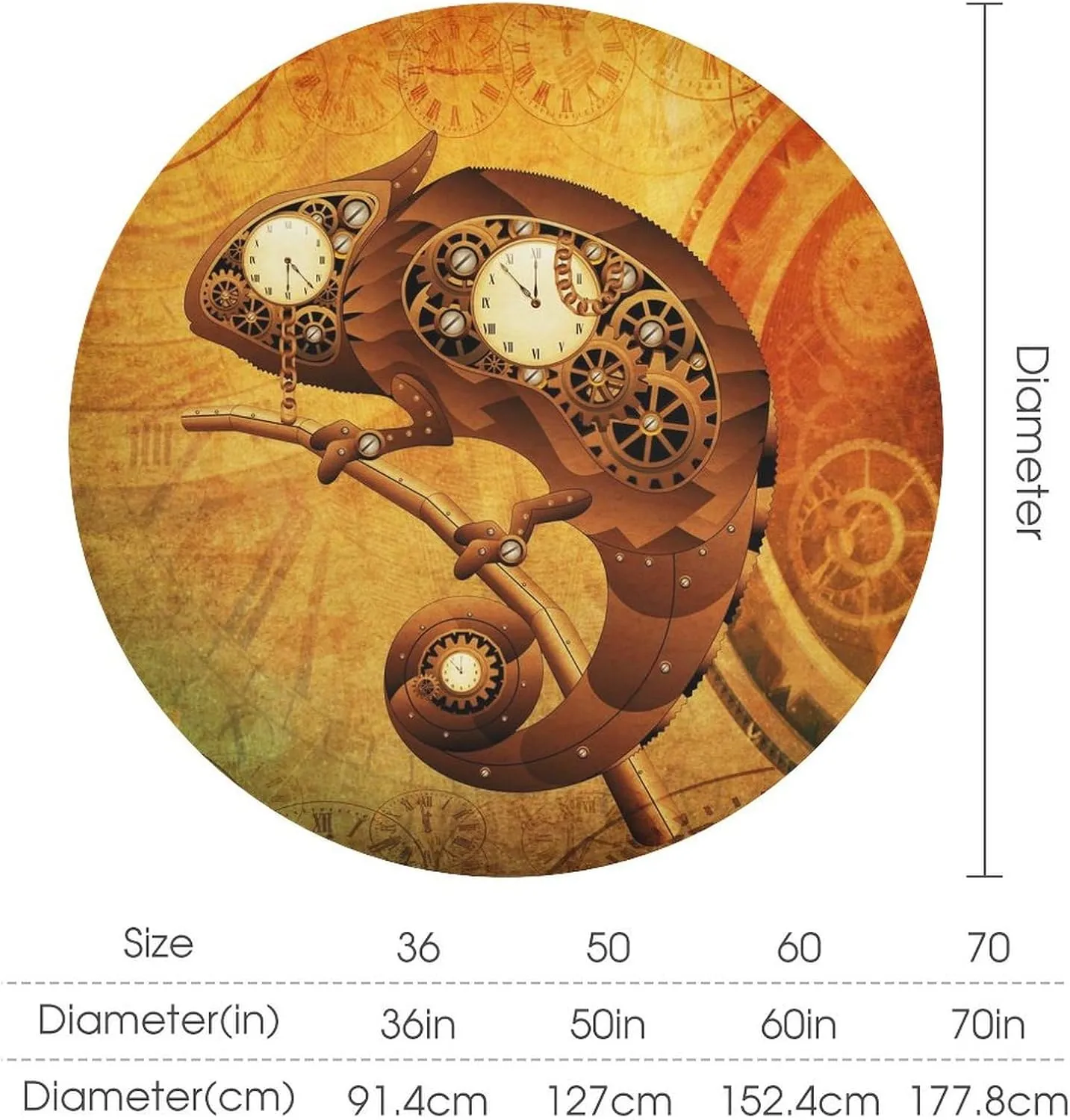 Vintage Clock Machinery Round Tablecloth 70Inch for Kitchen Dining Table,Vintage Classic Industrial Gear Device Steampunk Style Table Cloth for Holiday Round Tablecloths