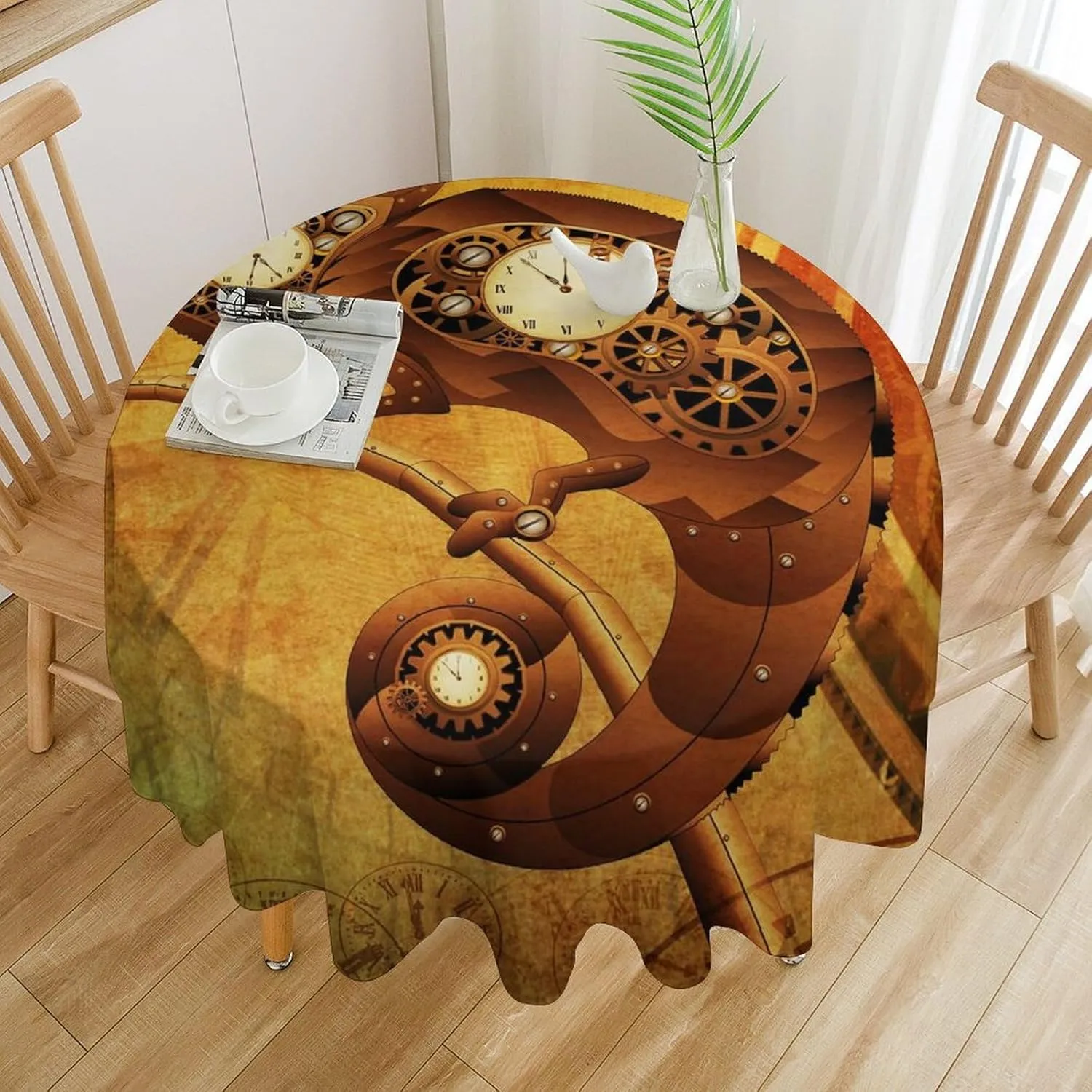 Vintage Clock Machinery Round Tablecloth 70Inch for Kitchen Dining Table,Vintage Classic Industrial Gear Device Steampunk Style Table Cloth for Holiday Round Tablecloths