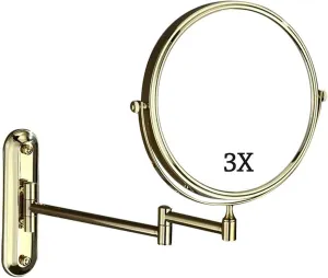 Wall Mirror for Bathroom , Tabletop Mirror Wall Mounted Makeup Mirror, 8 Inch Double- Sided Round Shaped Vanity Mirror Wall Mount, 3X Magnification, Extendable for Shaving Make Up Cosmetic Mirror