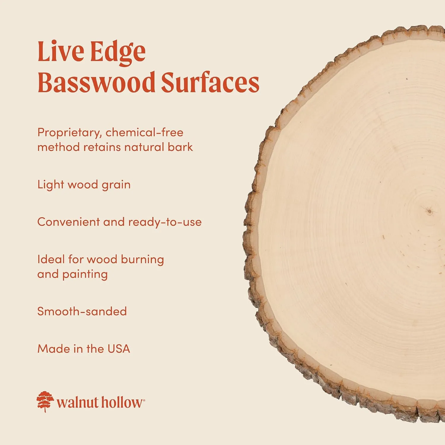 Walnut Hollow Basswood Round, Large 9-12" Wide with Live Edge Wood (Pack of 3) - for Wood Burning, Home Décor, and Rustic Weddings