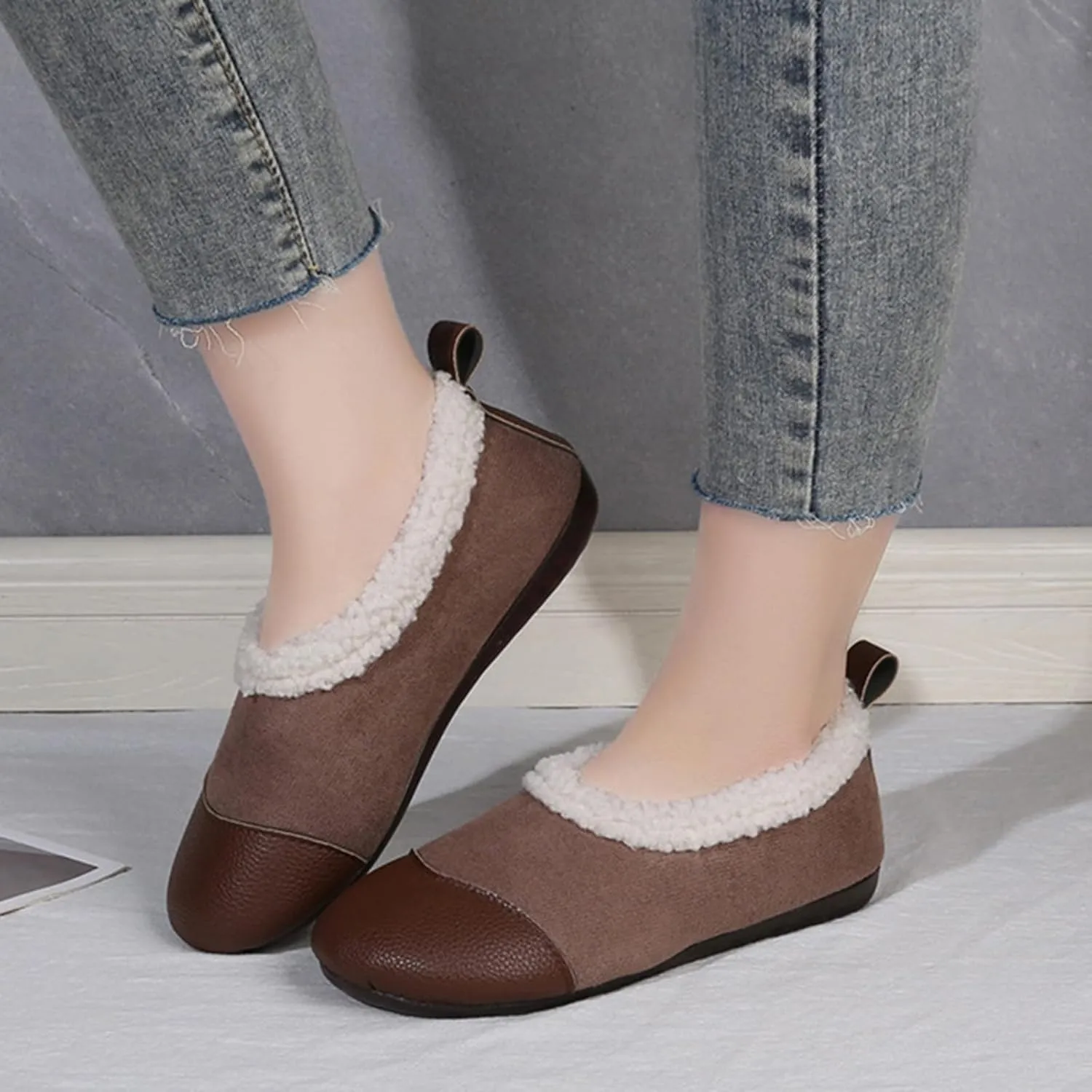 Warm and Luxurious Winter Leather Shoes for Women, Warm Plush Lining with Orthopedic Arch Support, Casual Walking Shoes