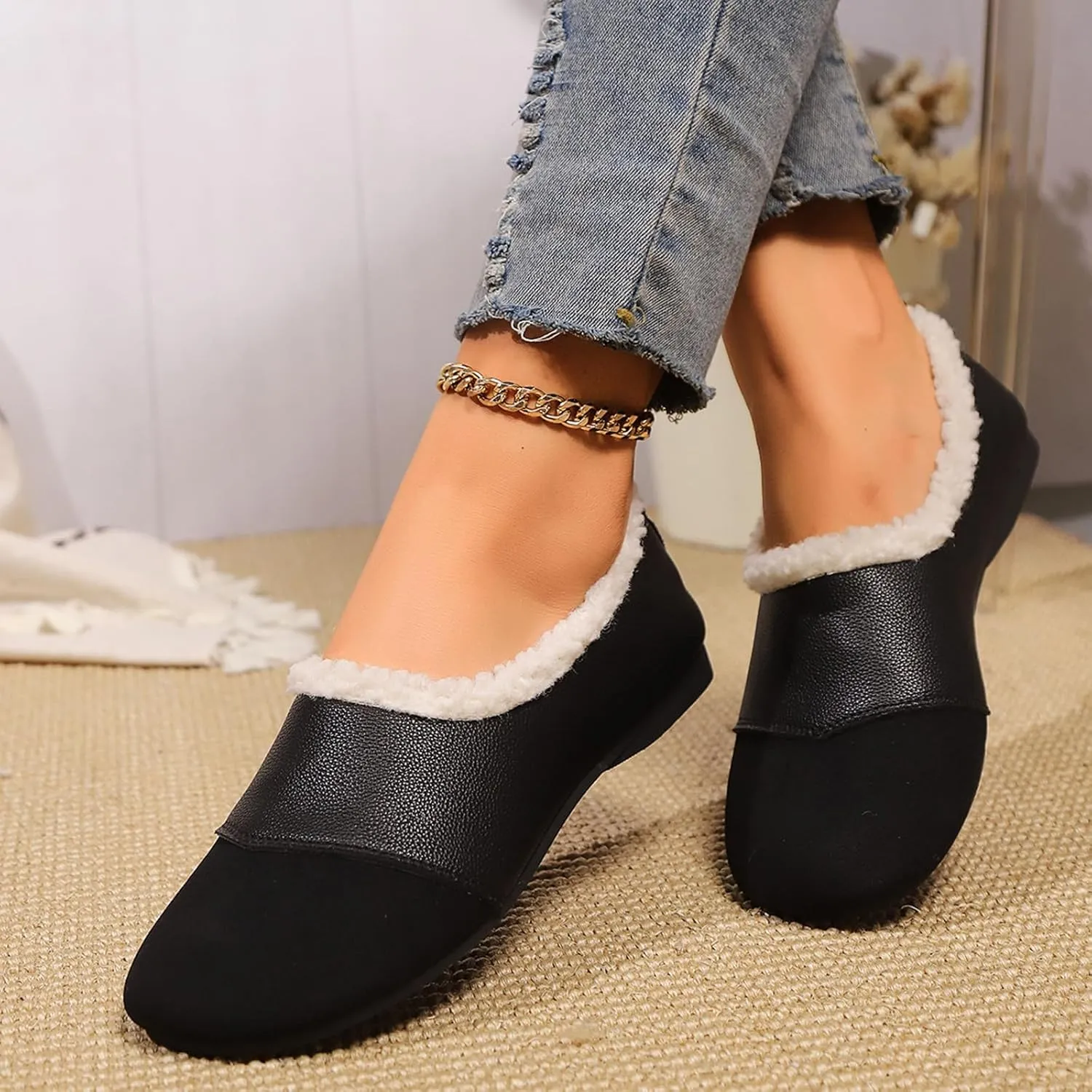 Warm and Luxurious Winter Leather Shoes for Women, Warm Plush Lining with Orthopedic Arch Support, Casual Walking Shoes