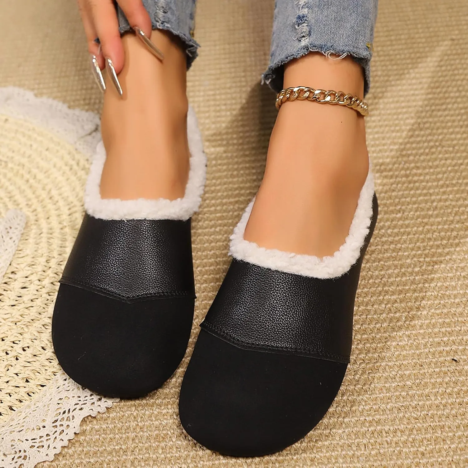 Warm and Luxurious Winter Leather Shoes for Women, Warm Plush Lining with Orthopedic Arch Support, Casual Walking Shoes
