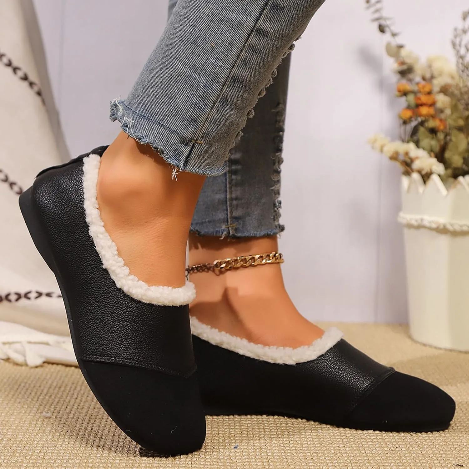 Warm and Luxurious Winter Leather Shoes for Women, Warm Plush Lining with Orthopedic Arch Support, Casual Walking Shoes