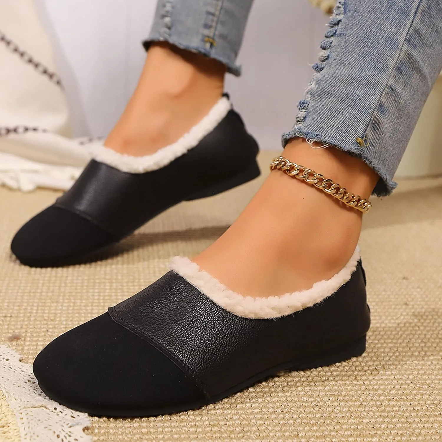 Warm and Luxurious Winter Leather Shoes for Women, Warm Plush Lining with Orthopedic Arch Support, Casual Walking Shoes