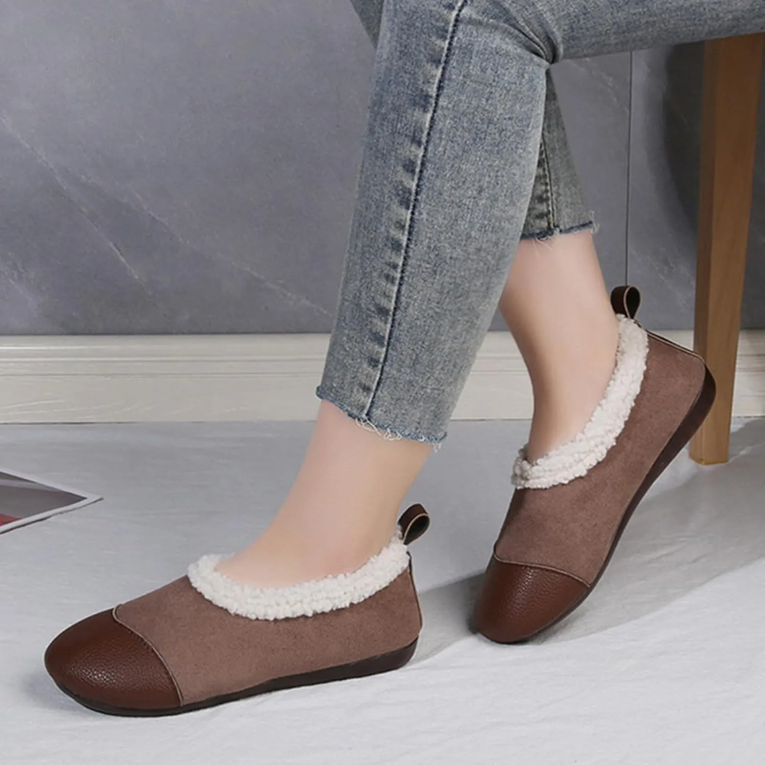 Warm and Luxurious Winter Leather Shoes for Women, Warm Plush Lining with Orthopedic Arch Support, Casual Walking Shoes