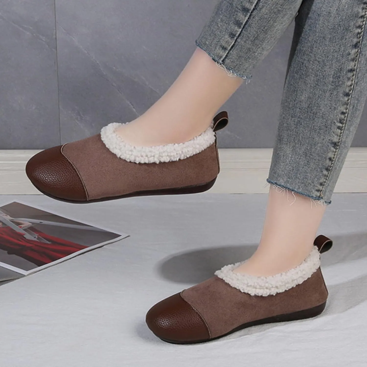 Warm and Luxurious Winter Leather Shoes for Women, Warm Plush Lining with Orthopedic Arch Support, Casual Walking Shoes