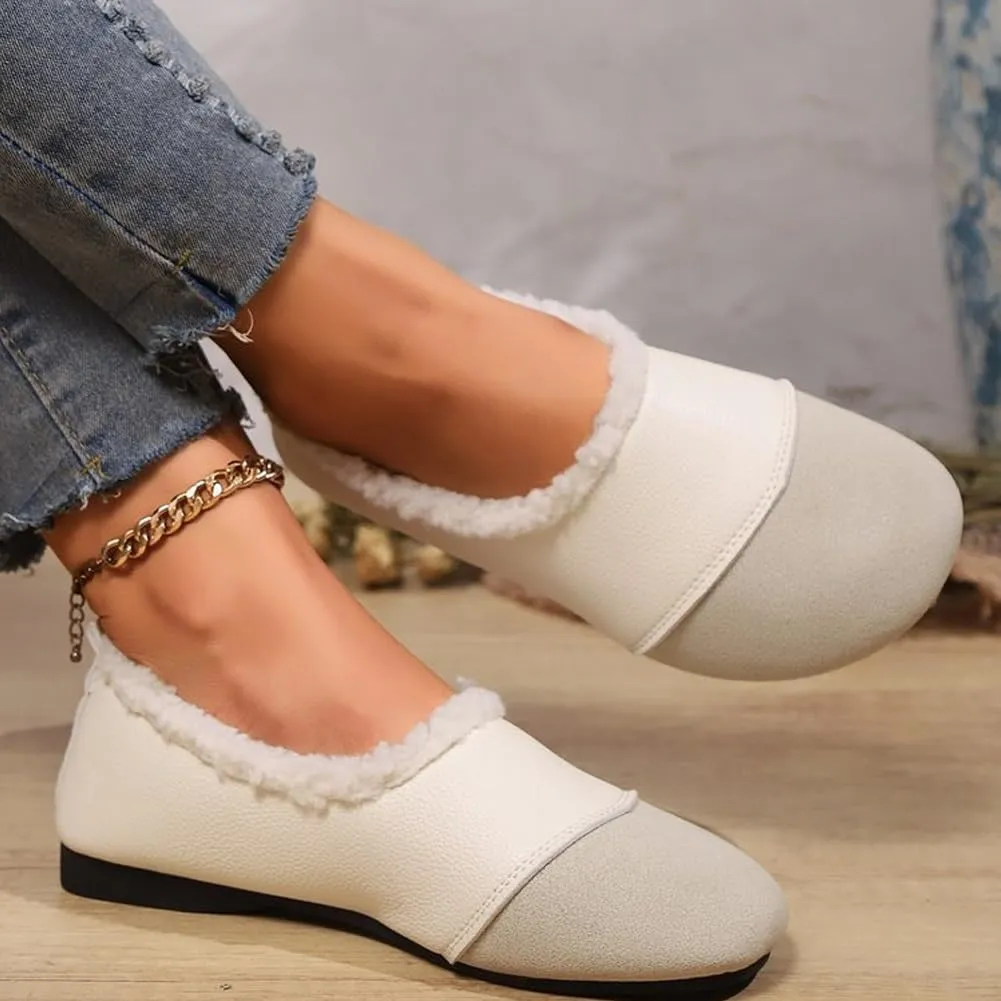 Warm and Luxurious Winter Leather Shoes for Women, Winter Retro Warm Casual Walking Indoor Outdoor Slippers