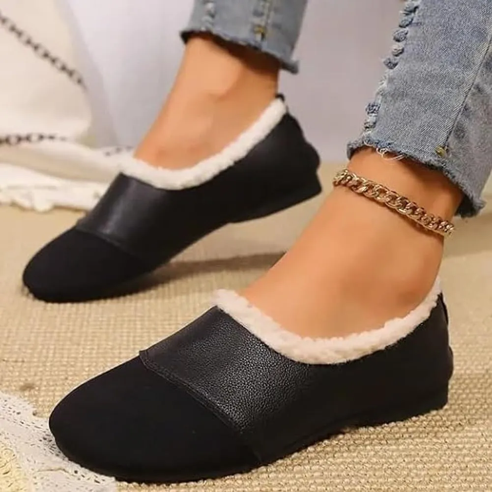 Warm and Luxurious Winter Leather Shoes for Women, Winter Retro Warm Casual Walking Indoor Outdoor Slippers