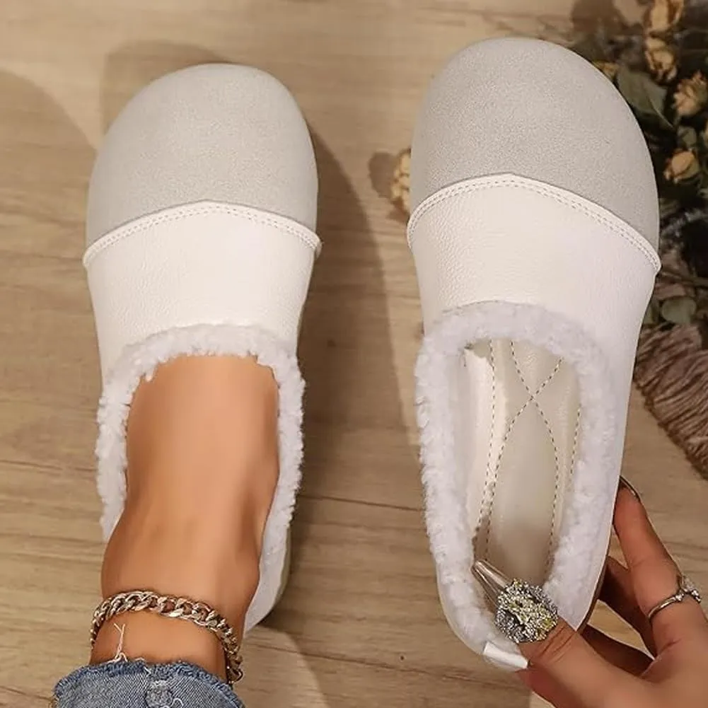 Warm and Luxurious Winter Leather Shoes for Women, Winter Retro Warm Casual Walking Indoor Outdoor Slippers