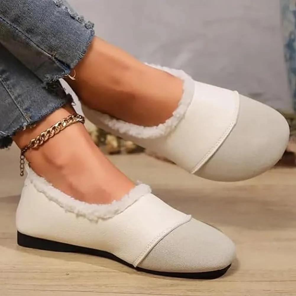 Warm and Luxurious Winter Leather Shoes for Women, Winter Retro Warm Casual Walking Indoor Outdoor Slippers