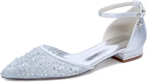 Wedding Shoes Bride Flat Sandals Women's Pointed Toe Dress Flats Bridal Prom Shoes 2.5Cm