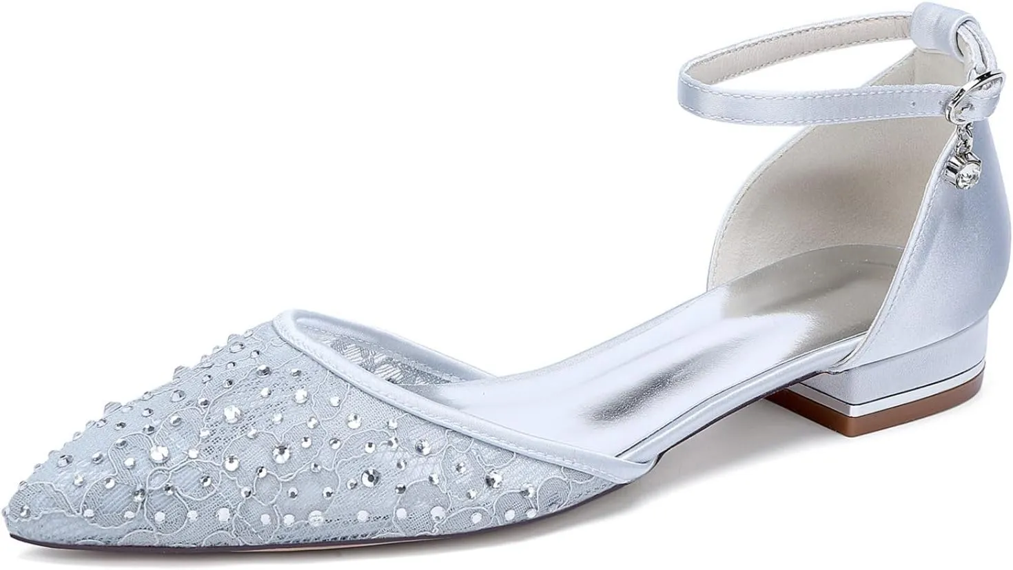 Wedding Shoes Bride Flat Sandals Women's Pointed Toe Dress Flats Bridal Prom Shoes 2.5Cm