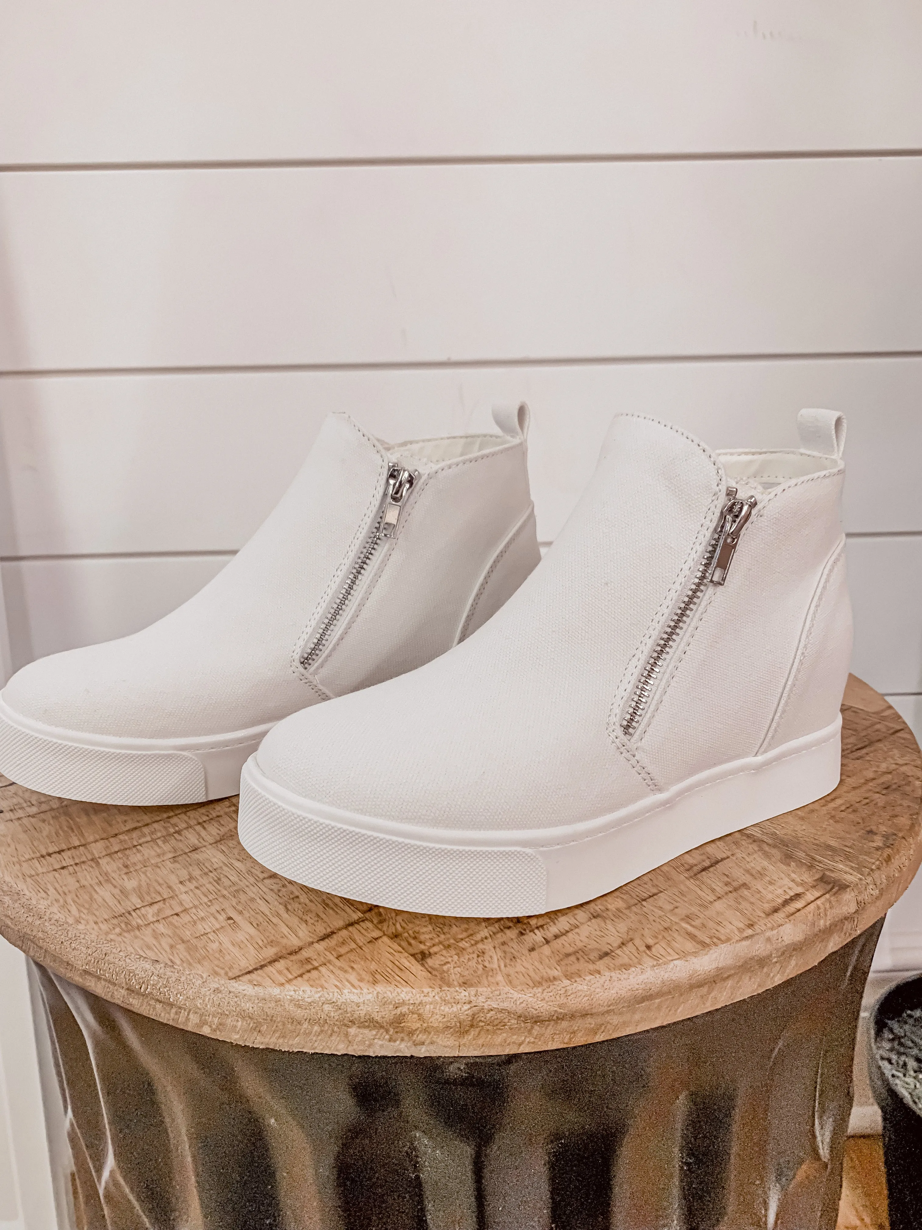 White Canvas Sneaker Wedge