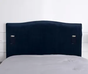 WOMACO Twin/Full Headboard Cover with Remote Pockets, Stretch Velvet Head Board Slipcover, Dustproof Bed Head Cover for Upholstered Headboard (Dark Blue, 35" - 50")