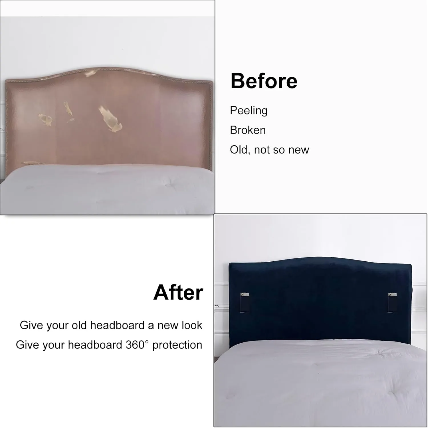 WOMACO Twin/Full Headboard Cover with Remote Pockets, Stretch Velvet Head Board Slipcover, Dustproof Bed Head Cover for Upholstered Headboard (Dark Blue, 35" - 50")