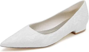 Women Ballet Flats Prom Evening Bridal Party Dress Shoes Lace Flat Wedding Shoes Pointed Toe Slip on
