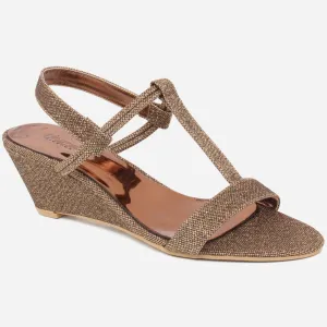Women "HEIDI" Glimmering Wedge Heel Ankle Strap Sandals