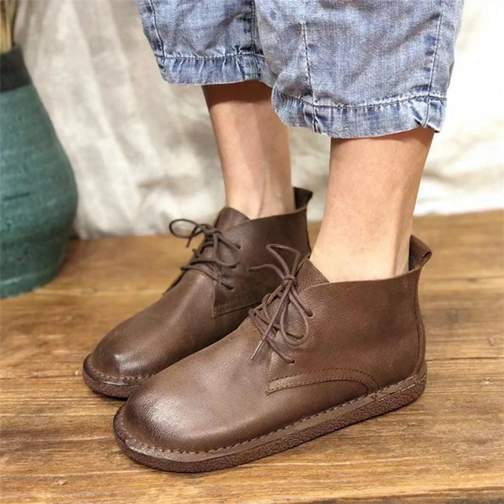 Women Retro Handmade Leather Casual Boots