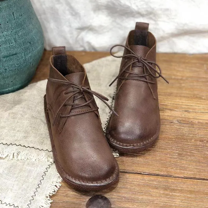 Women Retro Handmade Leather Casual Boots