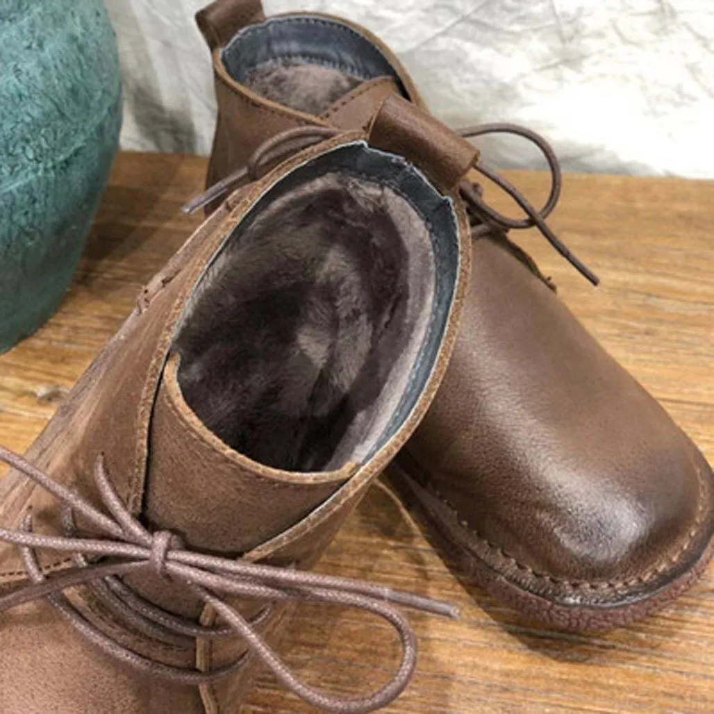 Women Retro Handmade Leather Casual Boots
