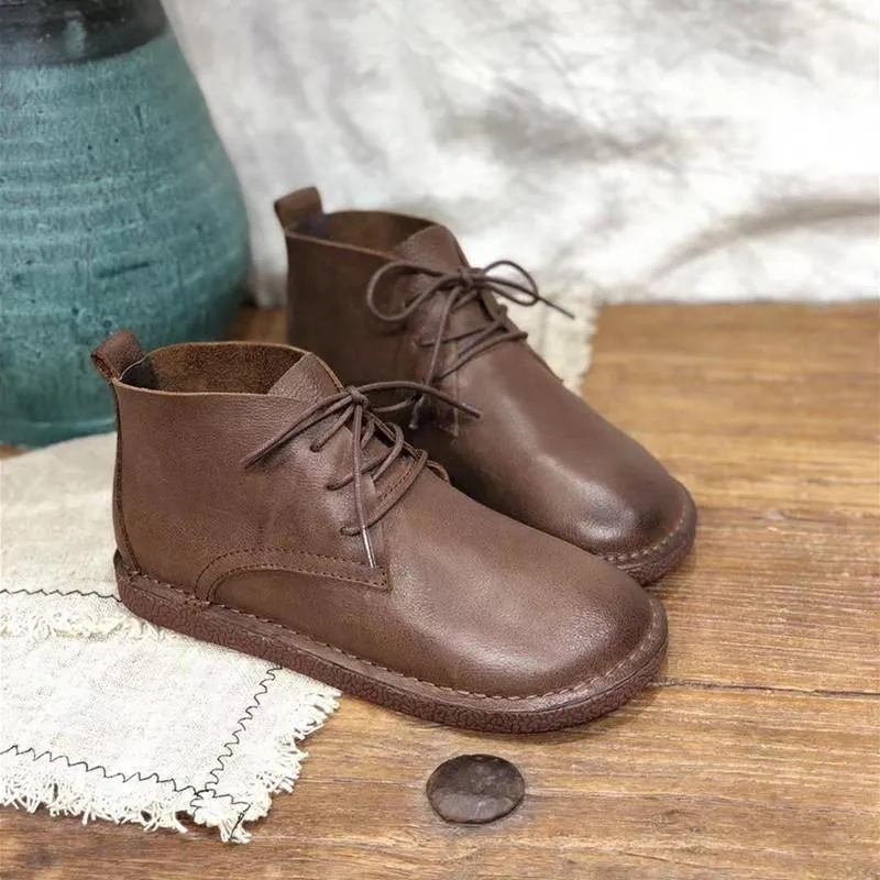 Women Retro Handmade Leather Casual Boots