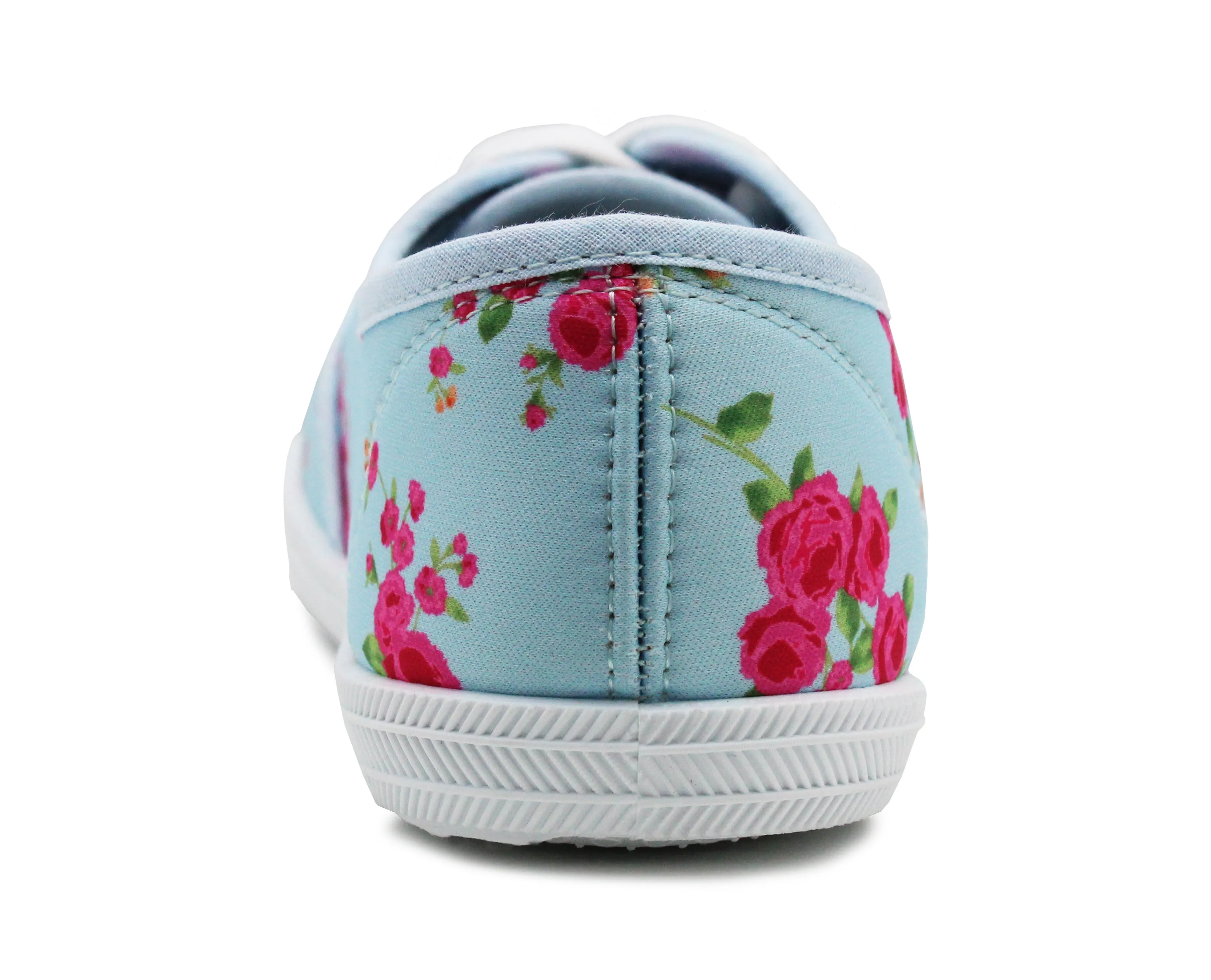Womens Blue Floral Canvas Lace Up Plimsolls Flat Pumps Casual Loafer Trainers