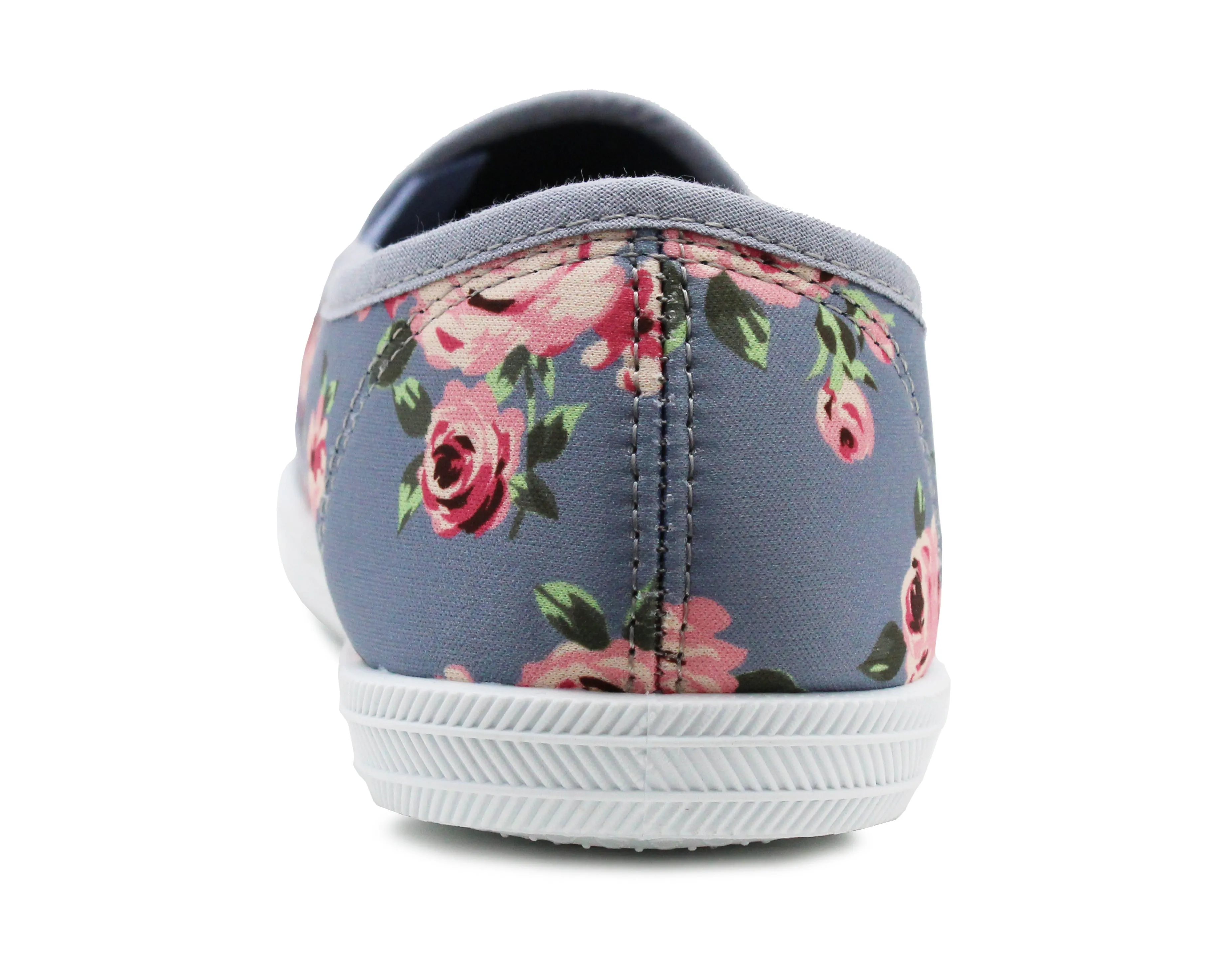 Womens Blue Floral Canvas Slip On Plimsolls Flat Pumps Casual Loafer Trainers