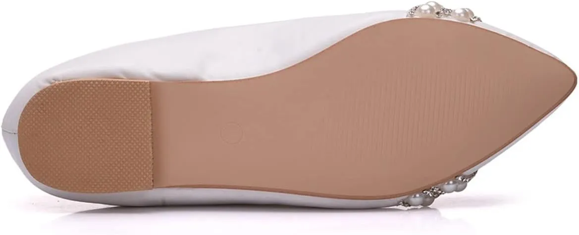Women's Casual Lace Flower Ballet Flats, Pointy Toe Bridal Wedding Shoes Slip on Dressy Shoes